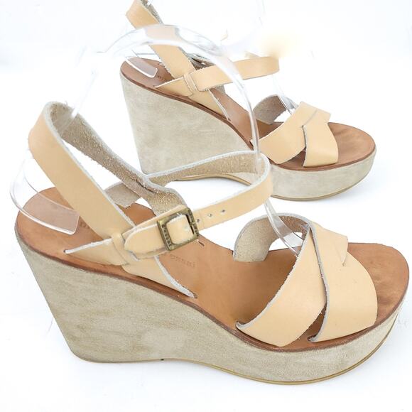 Manufacture d'Essai Wedge Platform Sandals Leather Suede Beige Neutral 39 (US 9) - Picture 3 of 8
